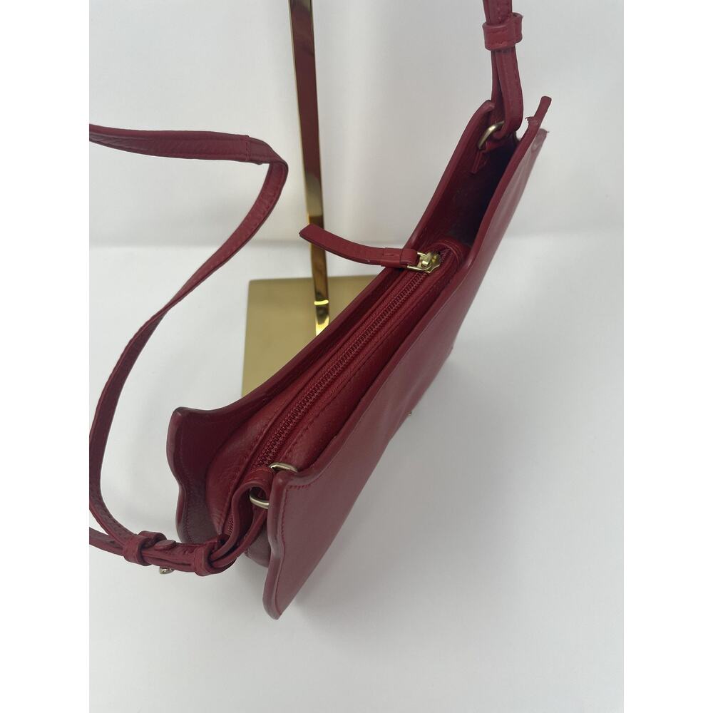 Radley Leather Crossbody Bag Womens Small Red Dog Shaped Cut Out Gold Trim - Picture 9 of 13